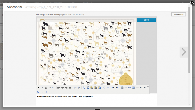 Slideshows can also make use of rich text captions.