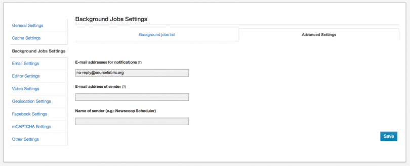 Advanced Settings tab in Background Jobs Settings